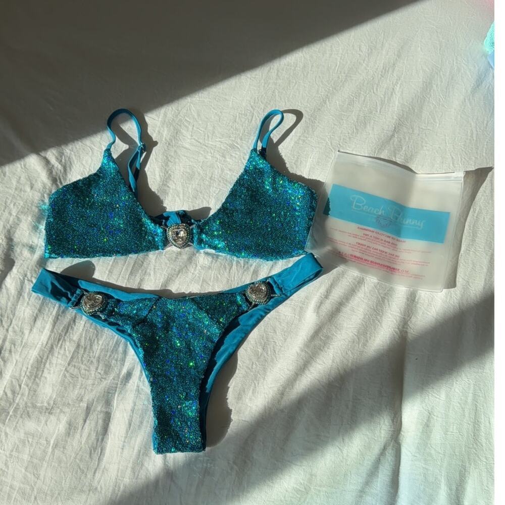 Beach Bunny Blue Sequin Hardware Bikini Set Women's XL/Md